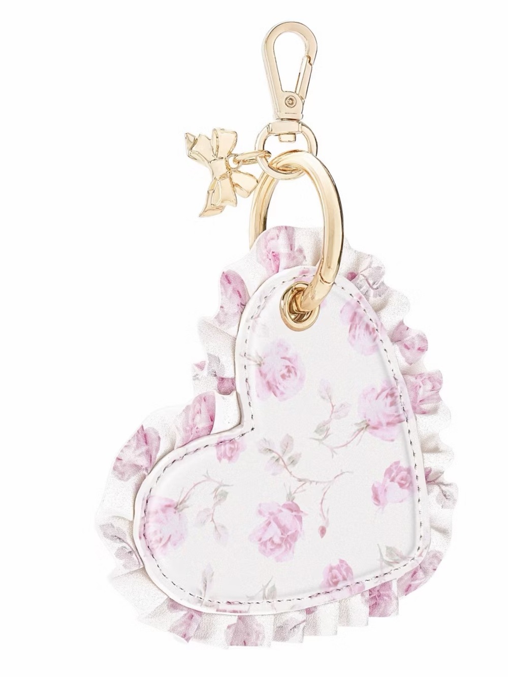 LoveShackFancy Pink Floral Heart Key charm and air tag